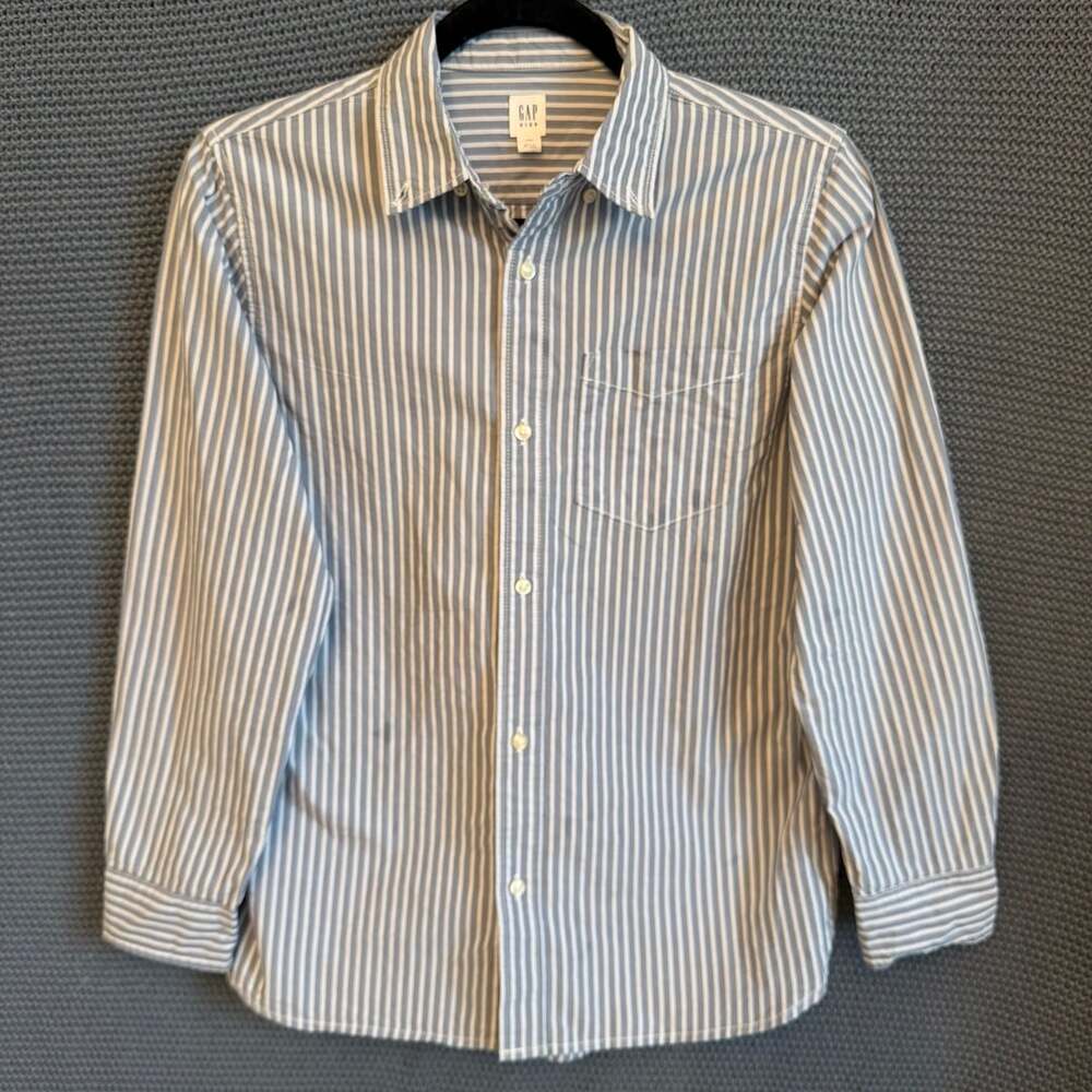 Gap Kids Long Sleeve Button Down Shirt Size XL 12 Blue White Striped